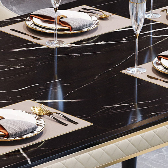Dining Room Set Contemporary Marble Rectangle Table Black Dining Set with 4 Legs Base