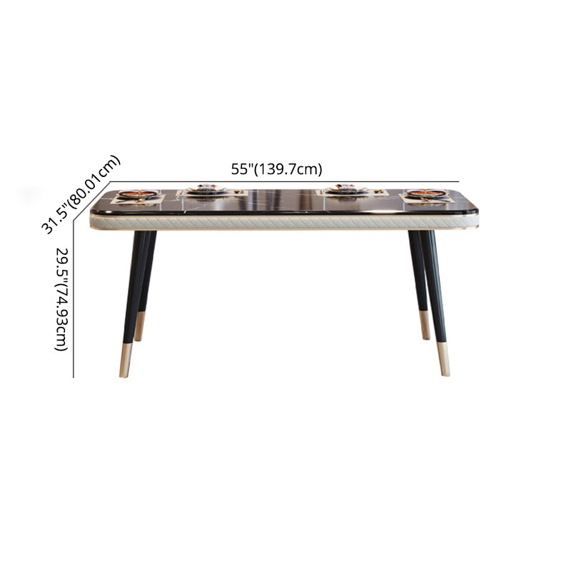 Dining Room Set Contemporary Marble Rectangle Table Black Dining Set with 4 Legs Base