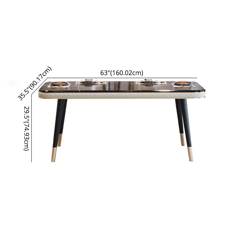 Dining Room Set Contemporary Marble Rectangle Table Black Dining Set with 4 Legs Base