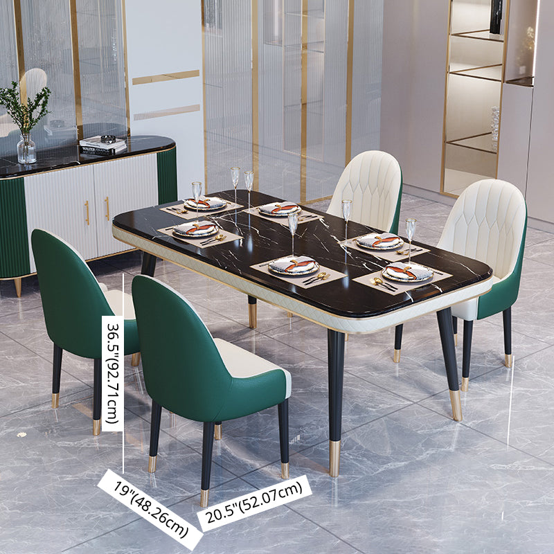 Dining Room Set Contemporary Marble Rectangle Table Black Dining Set with 4 Legs Base