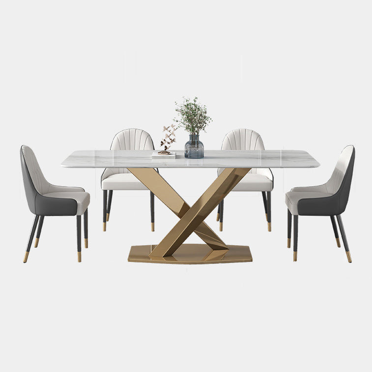 Modern Sintered Stone Dining Room Set with Rectangle Table and Gold LegsDining Table Furniture