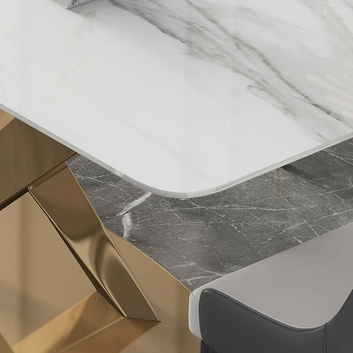 Modern Sintered Stone Dining Room Set with Rectangle Table and Gold LegsDining Table Furniture