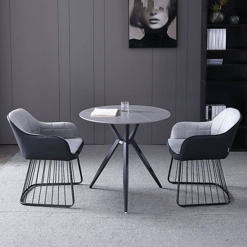 Modern Style Sintered Stone Dining Set with Round Shape Dinette Set with 3 Legs Base