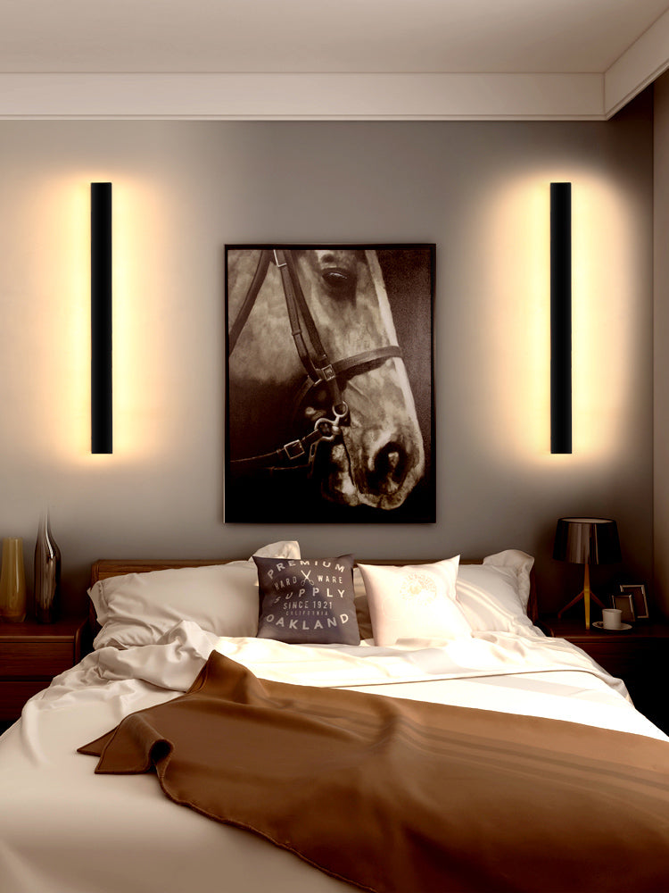 Black Rectangle Shape Metal Acrylic Wall Line Light Fixture Postmodern Style LED Indoor Wall Sconce