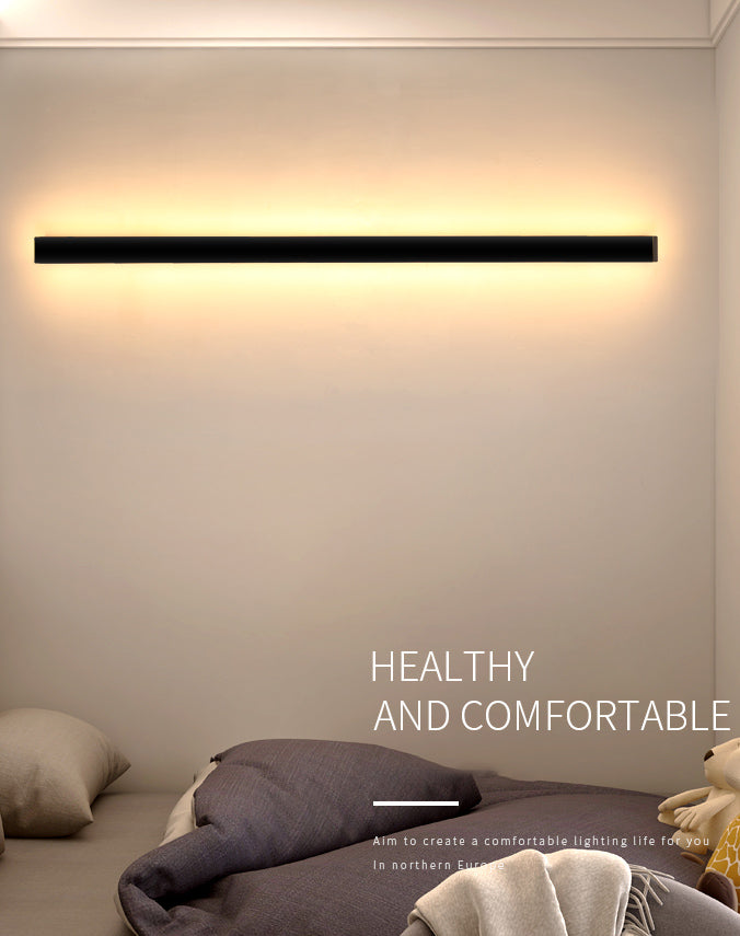 Black Rectangle Shape Metal Acrylic Wall Line Light Fixture Postmodern Style LED Indoor Wall Sconce