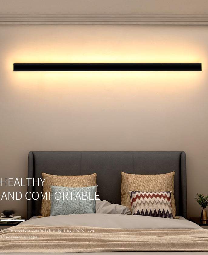 Black Rectangle Shape Metal Acrylic Wall Line Light Fixture Postmodern Style LED Indoor Wall Sconce
