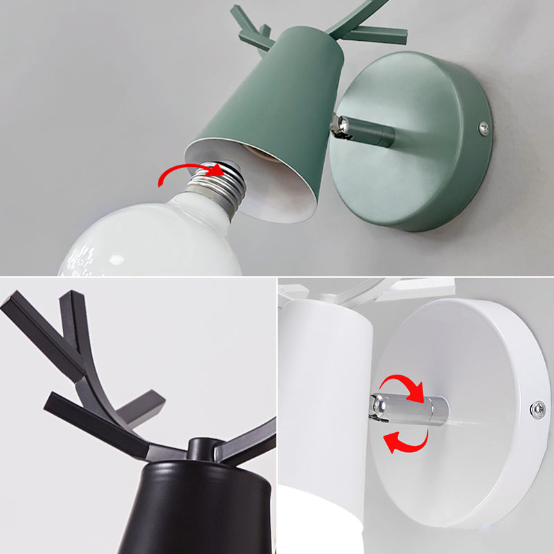 1 Light Metal Wall Sconce Light Simple Macaron Antler Wall Mount Lamp Fixture for Boy Girl Bedroom