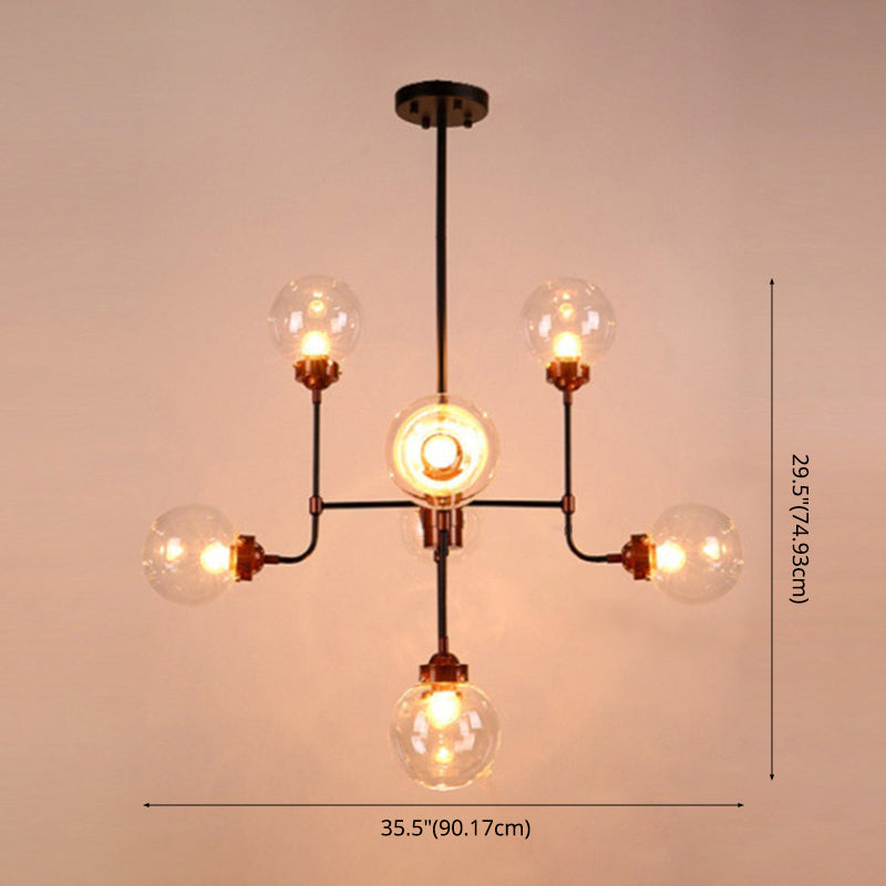Industrial Sphere Ceiling Hanging Light Fixture with Glass Shade for Living Room