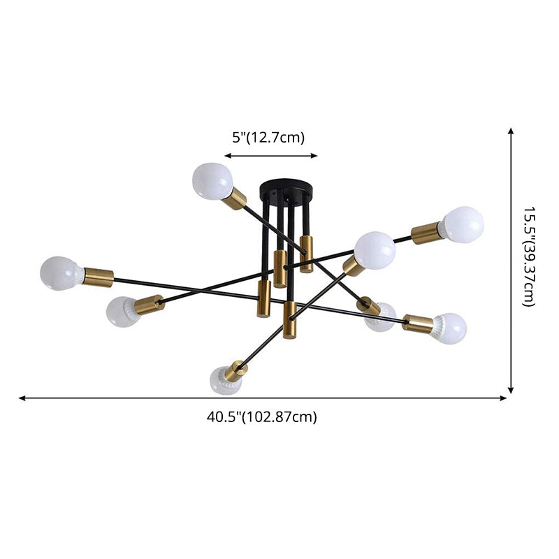 Luz de lámpara múltiple de luz múltiple en negro y dorado Luz de estelar de metal de estilo vintage de estilo vintage