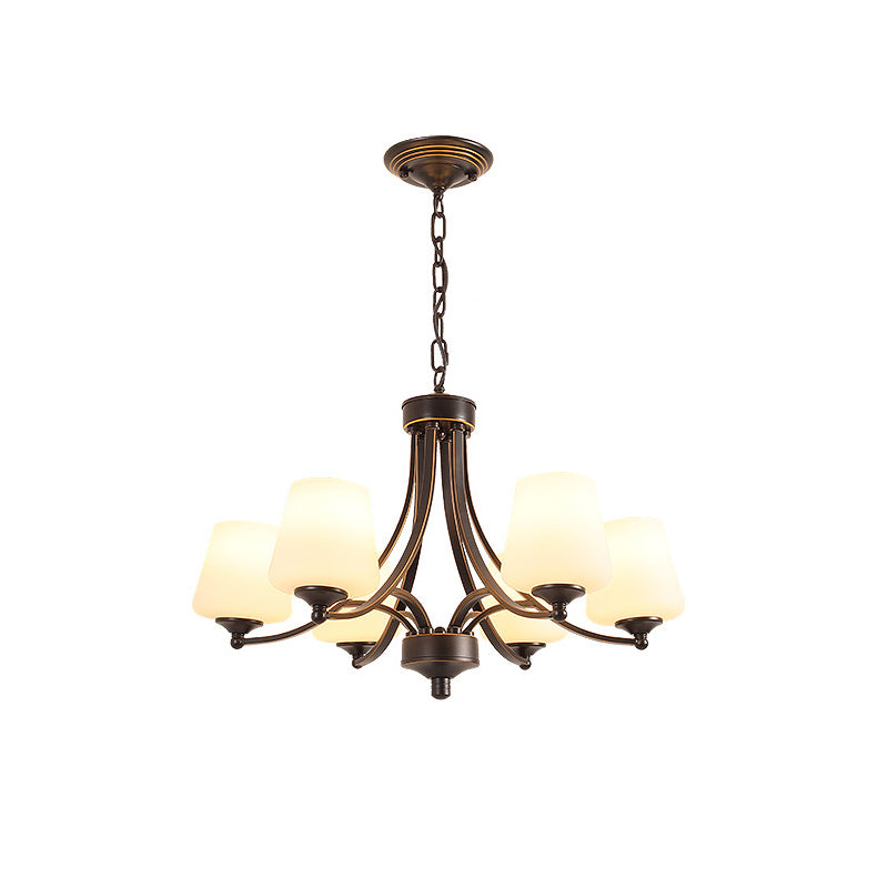 Industrial Chandelier Hanging Light Fixture with Glass Shade for Living Room