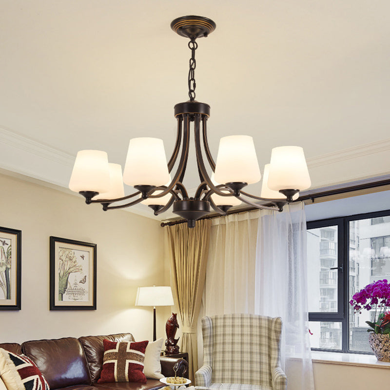 Industrial Chandelier Hanging Light Fixture with Glass Shade for Living Room