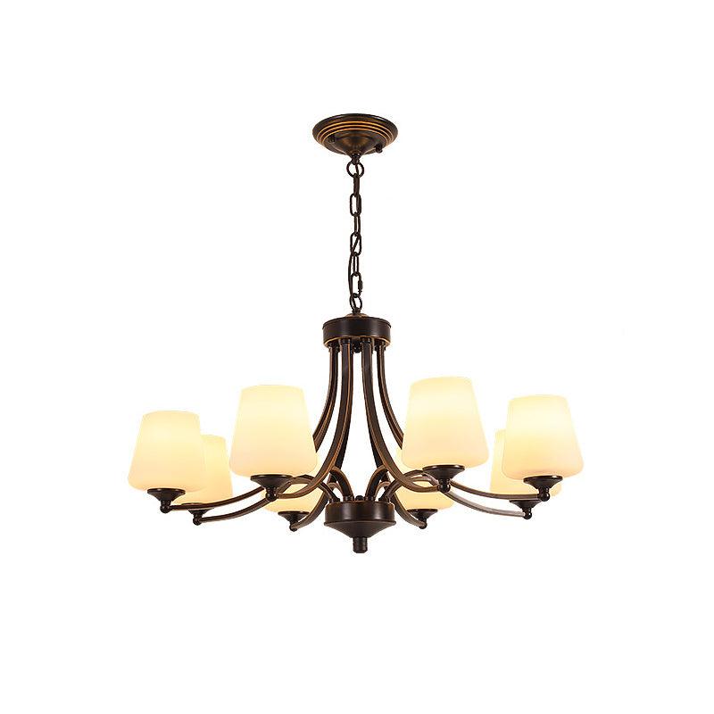 Industrial Chandelier Hanging Light Fixture with Glass Shade for Living Room