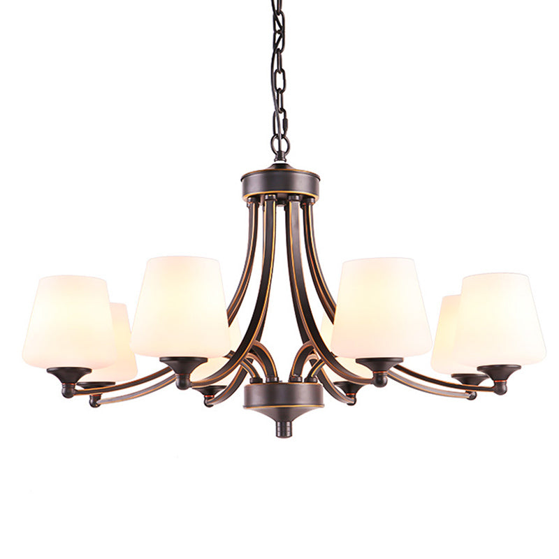 Industrial Chandelier Hanging Light Fixture with Glass Shade for Living Room