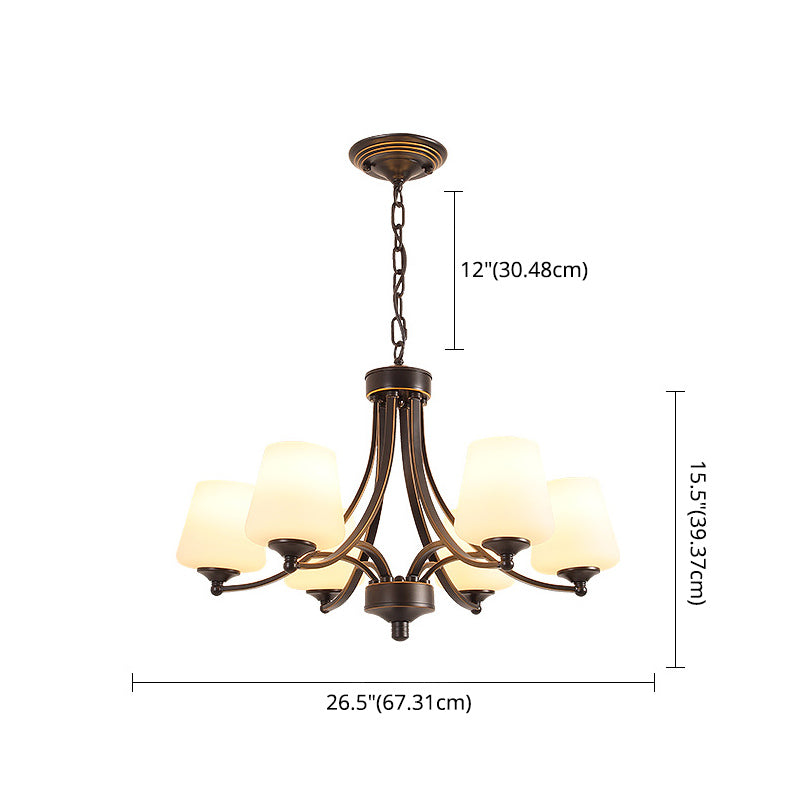 Industrial Chandelier Hanging Light Fixture with Glass Shade for Living Room