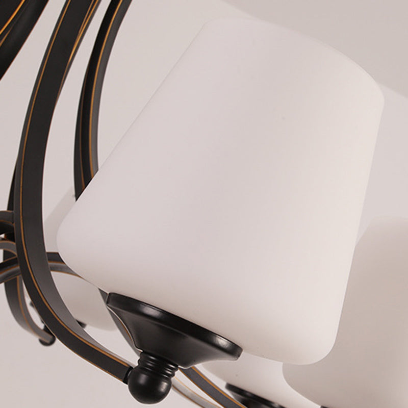 Industrial Chandelier Hanging Light Fixture with Glass Shade for Living Room