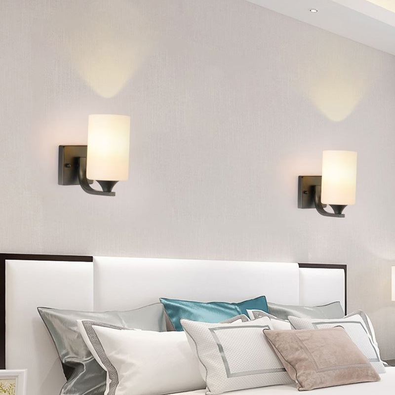 Modern Wall Mounted Light Fixture 1/2 Light Black Sconce Light with Glass Shape