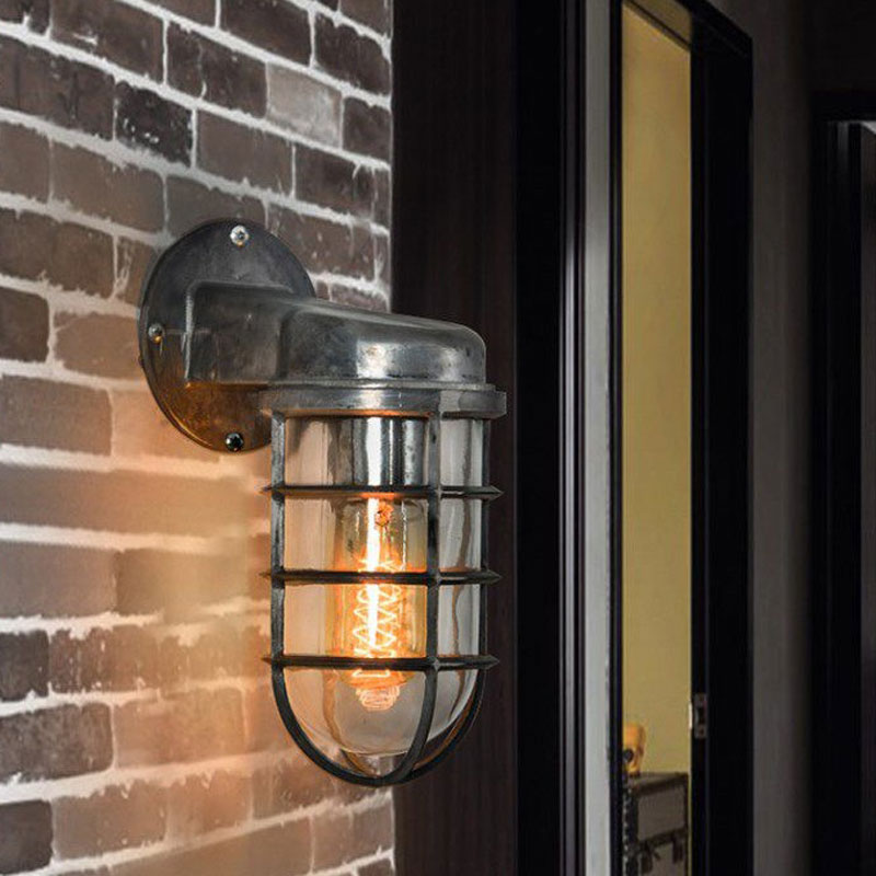 Industrial Caged Wall Sconce Fixture Light Glass Wall Sconce Lighting for Restaurant
