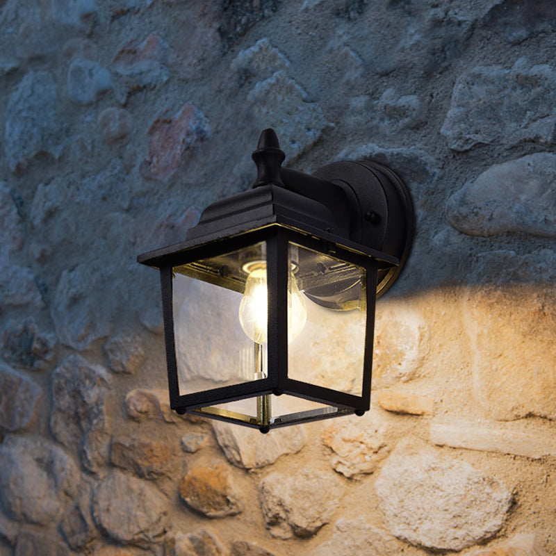 Glasschattierte Wandleuchte Lampe Industriestil Außenleuchte in Schwarz