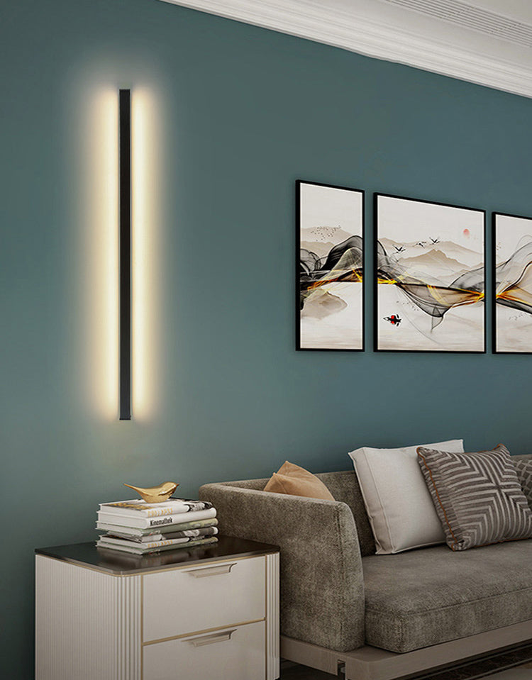 Slim Stick Wall Mount Lighting Minimalist Metallic LED Hallway Surface Wall Sconce in Black