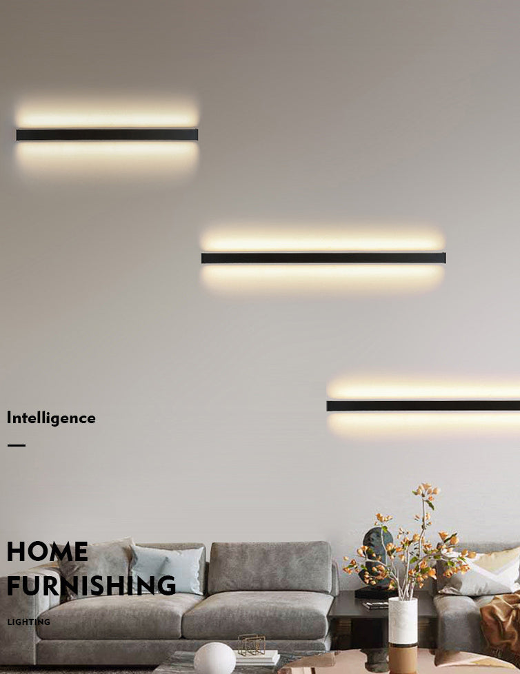 Slim Stick Wall Mount Lighting Minimalist Metallic LED Hallway Surface Wall Sconce in Black