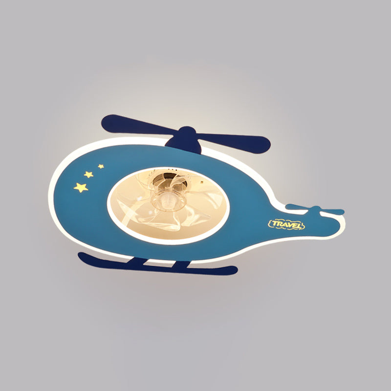 Cartoon vliegtuigvormige LED -plafondventilator Acryl Kinderkinderen Slaapkamer Semi -spoeling Mount verlichting