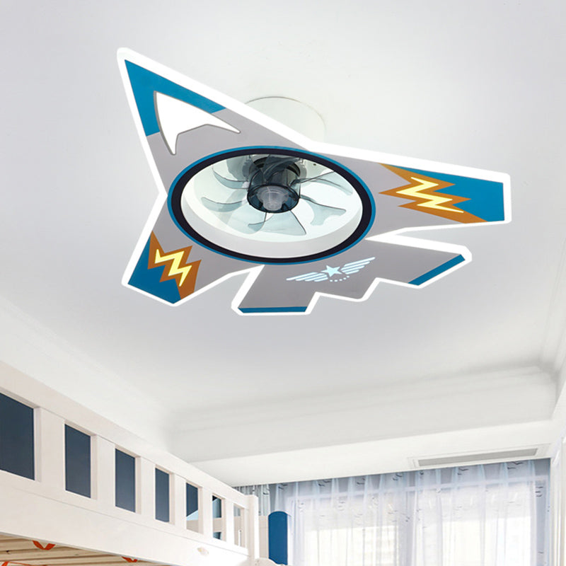 Cartoon vliegtuigvormige LED -plafondventilator Acryl Kinderkinderen Slaapkamer Semi -spoeling Mount verlichting