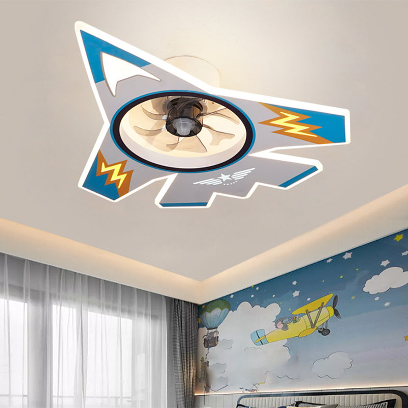 Cartoon vliegtuigvormige LED -plafondventilator Acryl Kinderkinderen Slaapkamer Semi -spoeling Mount verlichting