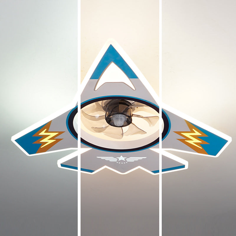 Cartoon vliegtuigvormige LED -plafondventilator Acryl Kinderkinderen Slaapkamer Semi -spoeling Mount verlichting