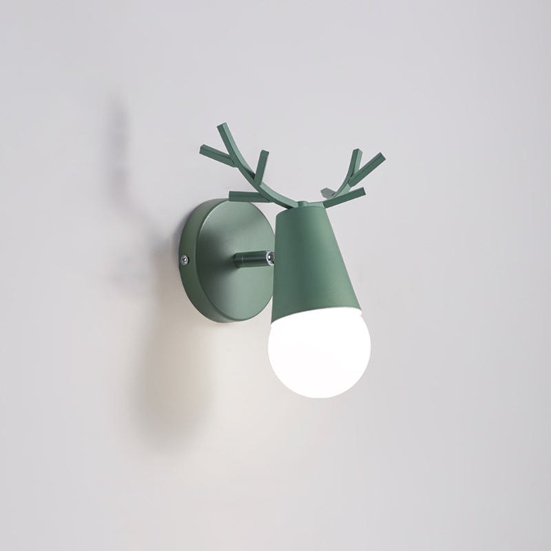 1 Light Wall Mount Lamp Fixture with Antler Metal Macaron Wall Sconce Light for Boy Girl Bedroom
