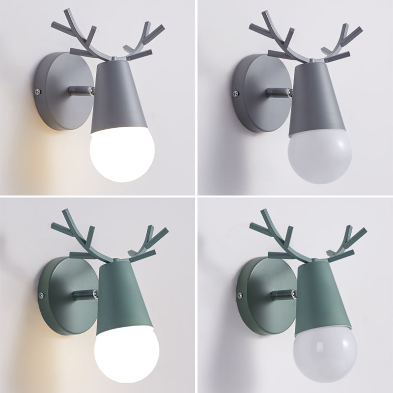 1 Light Wall Mount Lamp Fixture with Antler Metal Macaron Wall Sconce Light for Boy Girl Bedroom