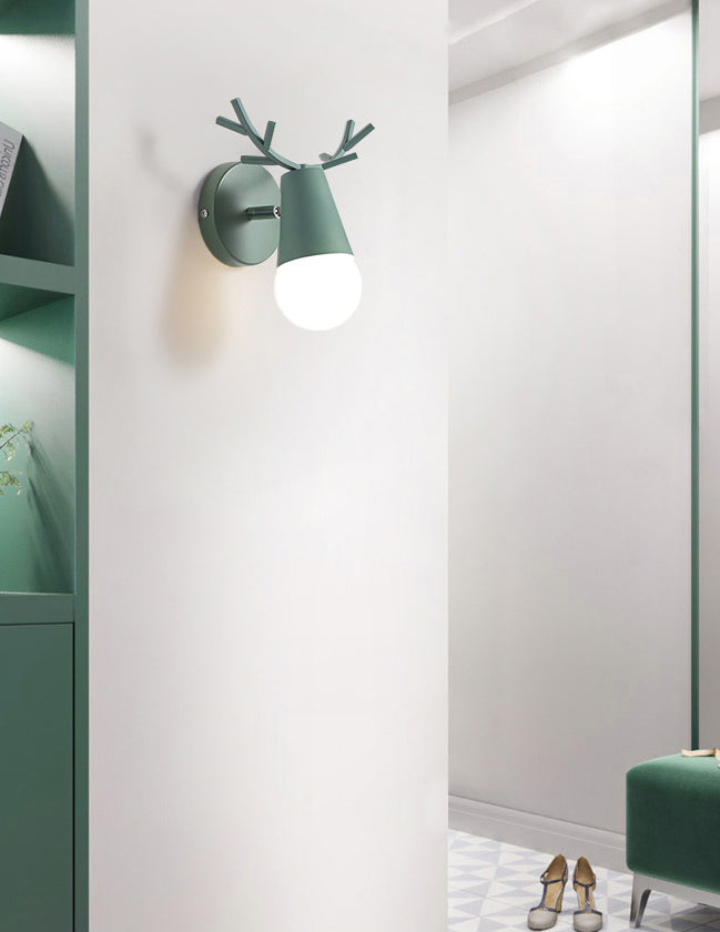 1 Light Wall Mount Lamp Fixture with Antler Metal Macaron Wall Sconce Light for Boy Girl Bedroom