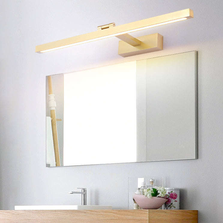 Metal Linear Shade Mirror Wall Lights Modern 1 Head Wall Mount Fixture in Gold