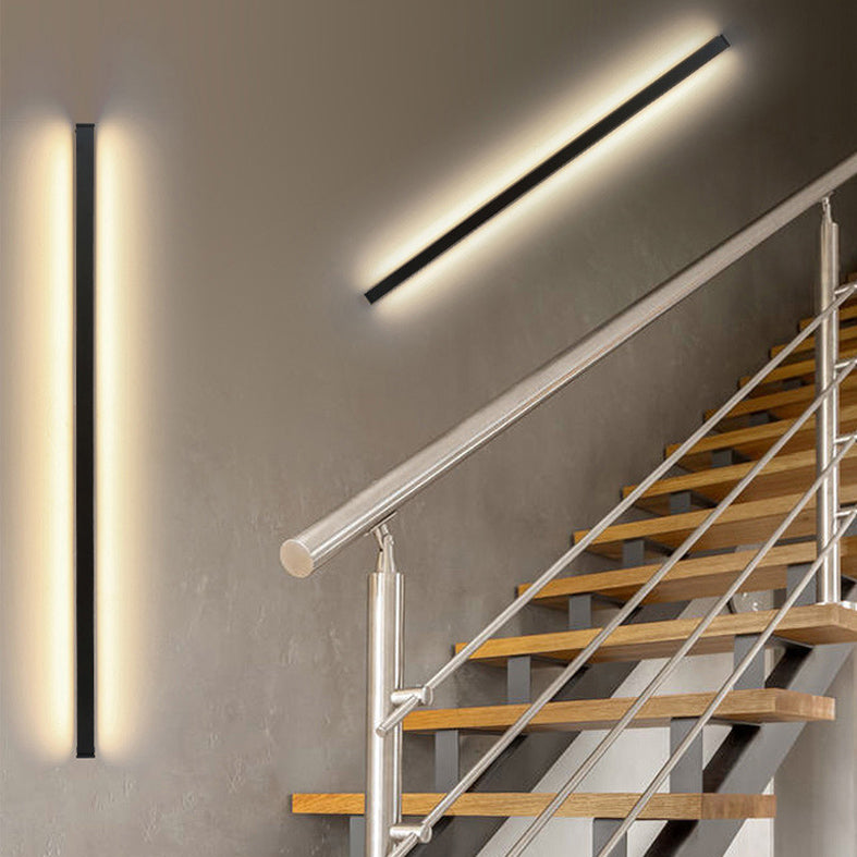 Slim Stick Wall Mount Lighting Minimalist Metallic LED Hallway Surface Wall Sconce in Black