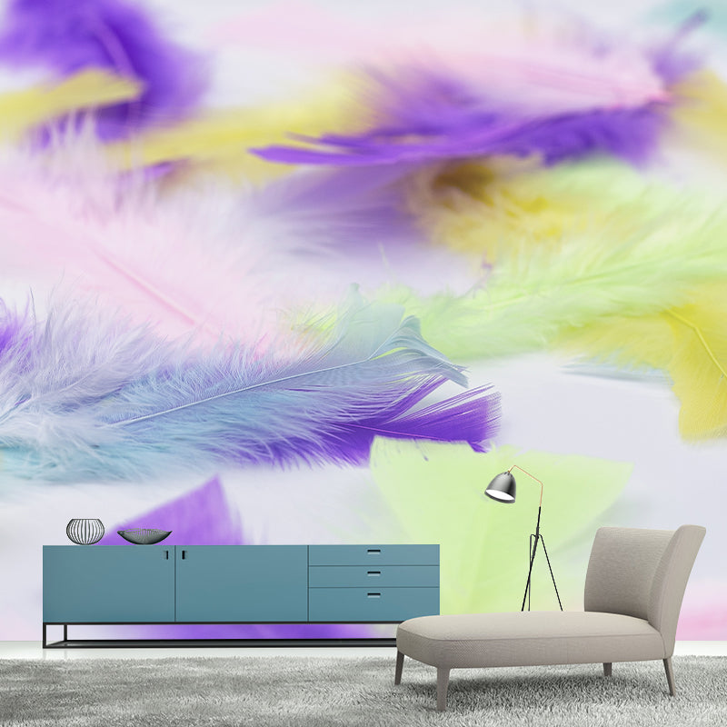 Light Feathers Wall Paper Murals for Girls' Bedroom, Personalized Size Available