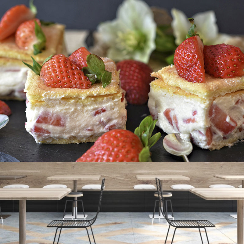 Cake Dessert Wall Mural Minimalist Decoration for Dessert Shop, Stain Resistant
