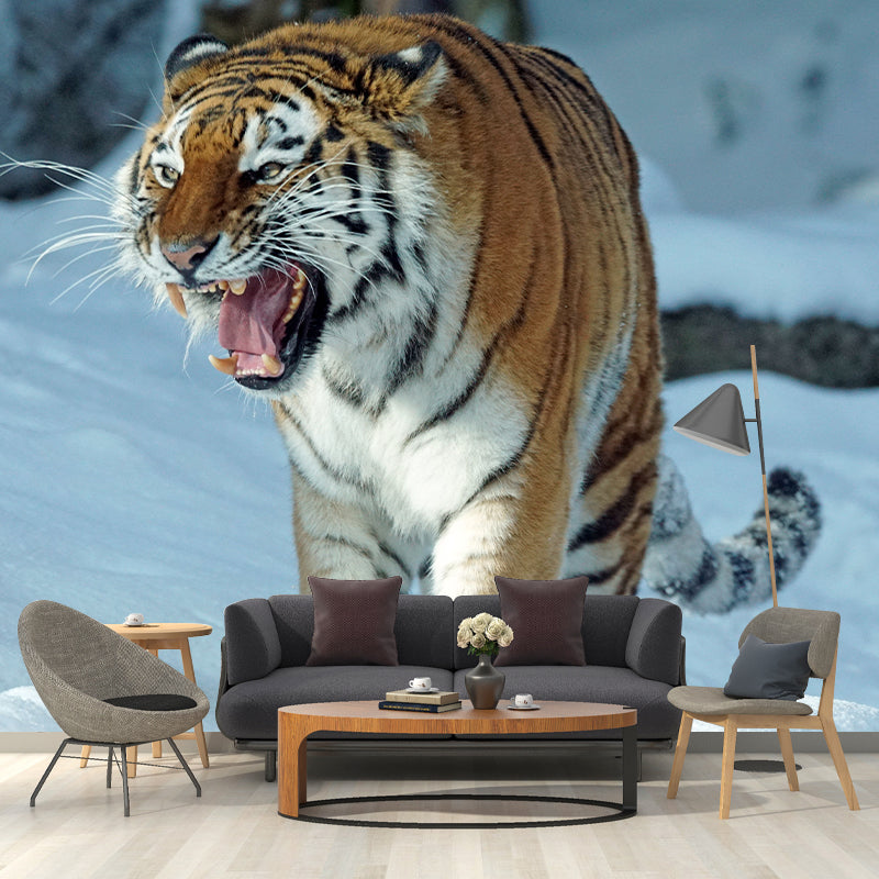 Contemporary Tiger Animal Wall Paper Murals for Home Moisture Resistant, Personalised Size
