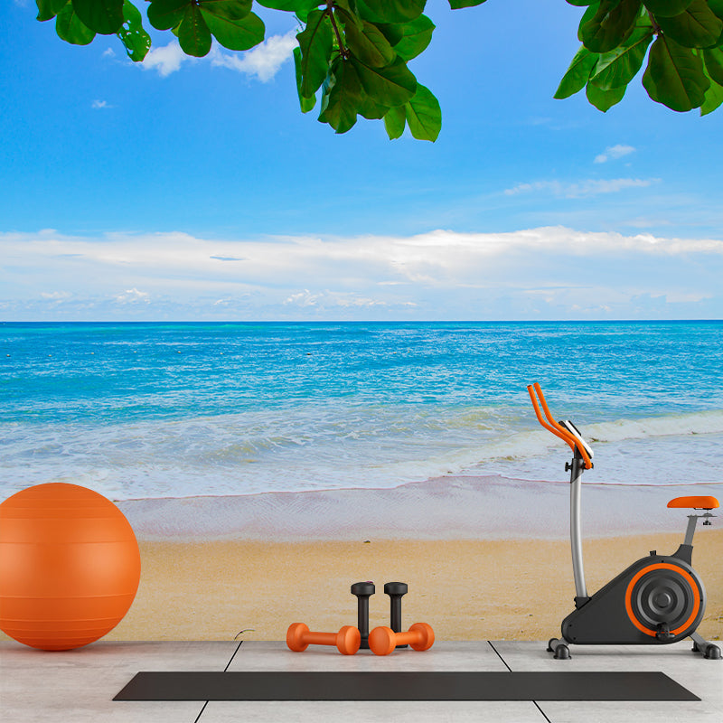 Sandy Beach Wall Decor for Living Room Blue Wall Covering Murals, Waterproofing