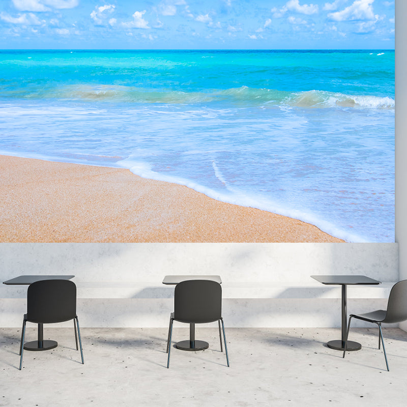 Sandy Beach Wall Decor for Living Room Blue Wall Covering Murals, Waterproofing