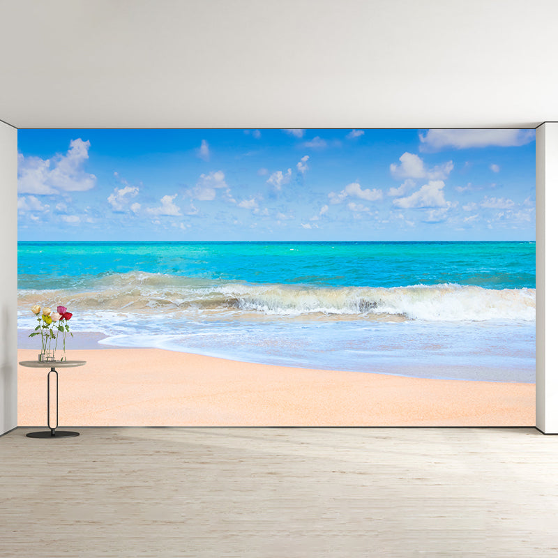 Sandy Beach Wall Decor for Living Room Blue Wall Covering Murals, Waterproofing