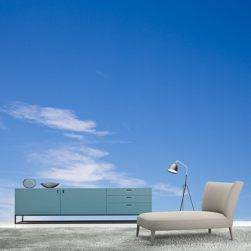 Clear Sky Blue Mural Wallpaper Moisture Resistant Wall Art for Guest Room Decor