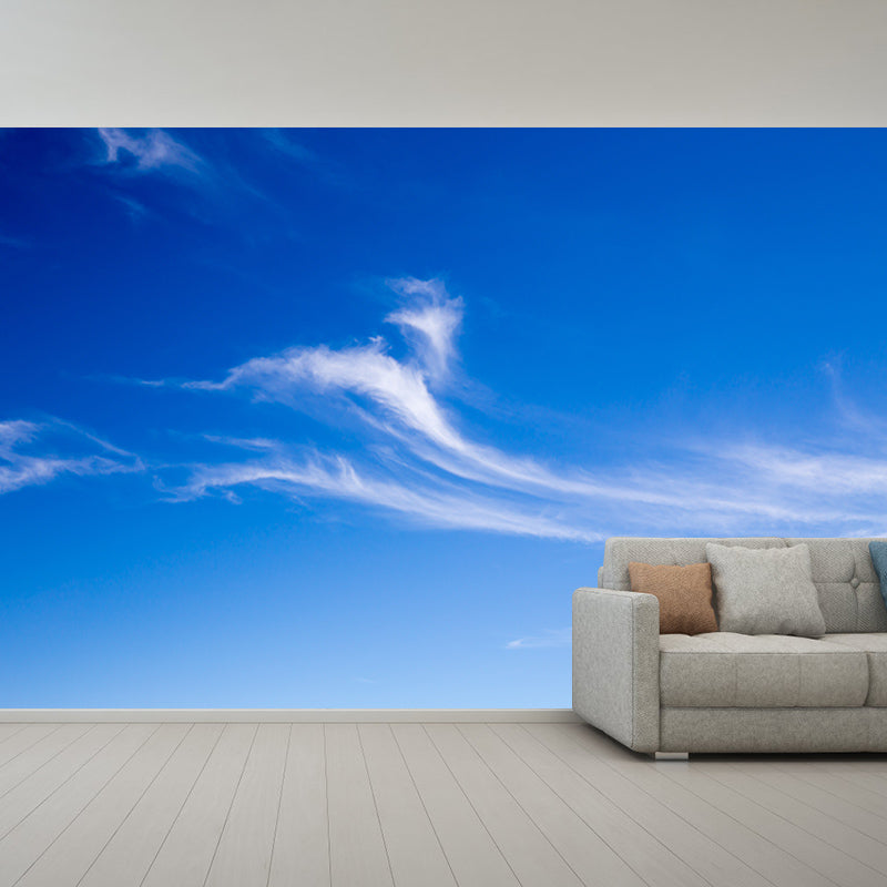 Clear Sky Blue Mural Wallpaper Moisture Resistant Wall Art for Guest Room Decor