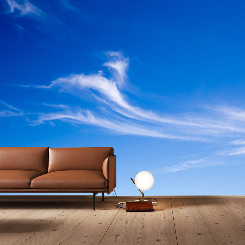 Clear Sky Blue Mural Wallpaper Moisture Resistant Wall Art for Guest Room Decor