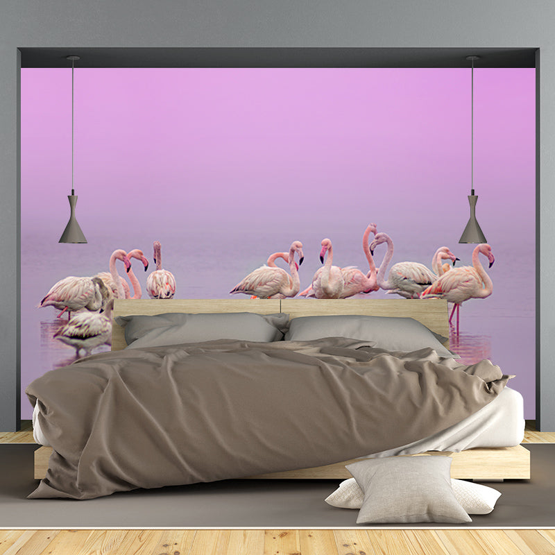 Flamingo Wall Mural Tropical Living Room Wall Covering, Personalized Size Available