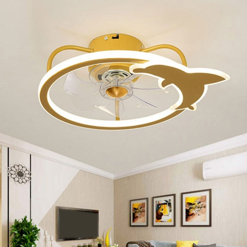 Dolphin Ceiling Fan Light Fixture Cartoon Acrylic Nursery LED Semi Flush Light