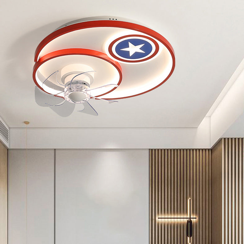 Cartoon Disc Shaped Flush Mount Fan Lamp Metal Boys Room LED Semi Flush Light