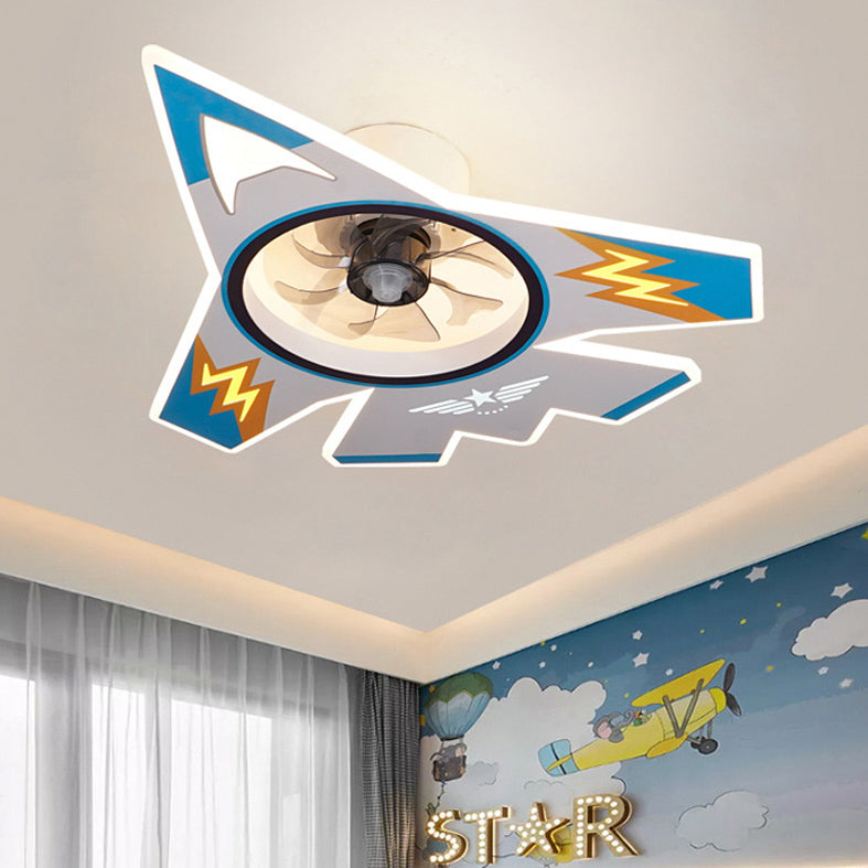 Cartoon vliegtuigvormige LED -plafondventilator Acryl Kinderkinderen Slaapkamer Semi -spoeling Mount verlichting
