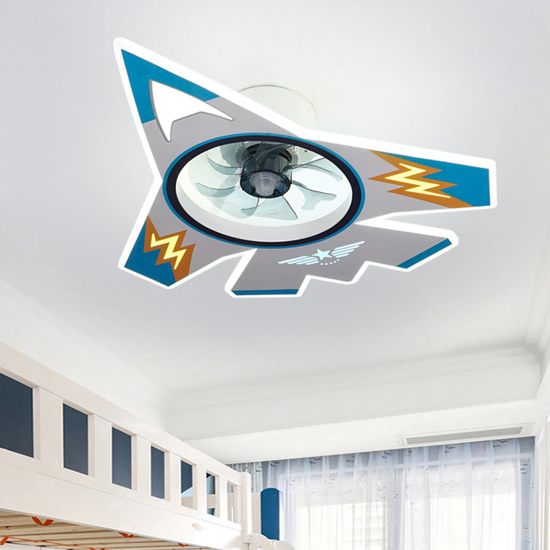 Cartoon vliegtuigvormige LED -plafondventilator Acryl Kinderkinderen Slaapkamer Semi -spoeling Mount verlichting