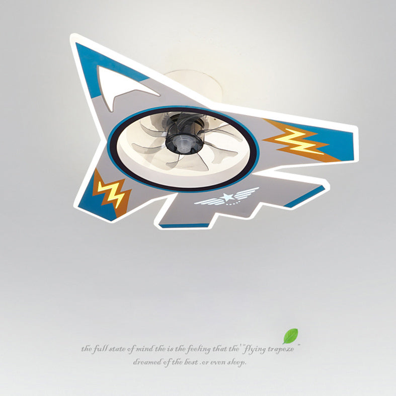 Cartoon vliegtuigvormige LED -plafondventilator Acryl Kinderkinderen Slaapkamer Semi -spoeling Mount verlichting