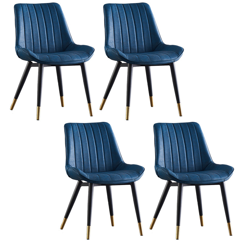 Modern Armless Dining Chairs Solid Back Leather Side Chairs with Metal Legs