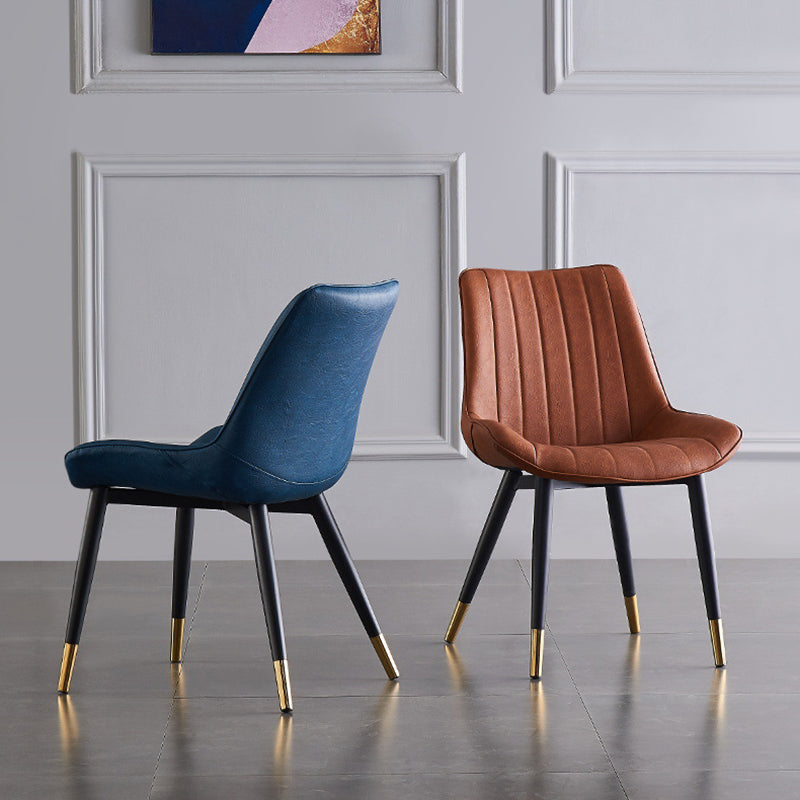 Modern Armless Dining Chairs Solid Back Leather Side Chairs with Metal Legs